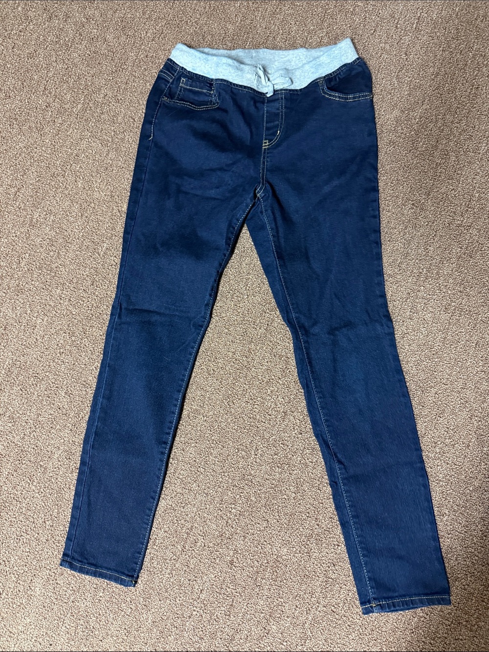 NWOT Girls Dark Blue Pull-On Elastic Waist Skinny Jeans w/ Gray DrawsWaistband
